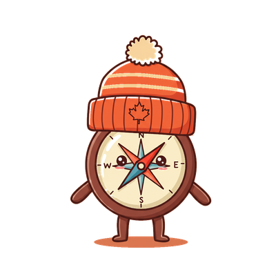 Toqui mascot — a friendly compass wearing a red toque with a maple leaf